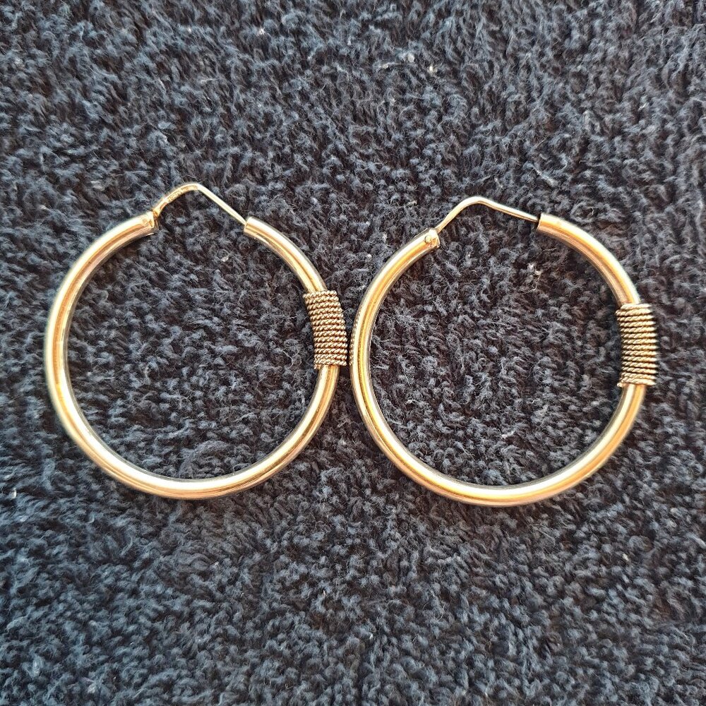 1.8’’ Elegant Vintage Hand Crafted 925 Sterling Silver Large Hoop Earrings